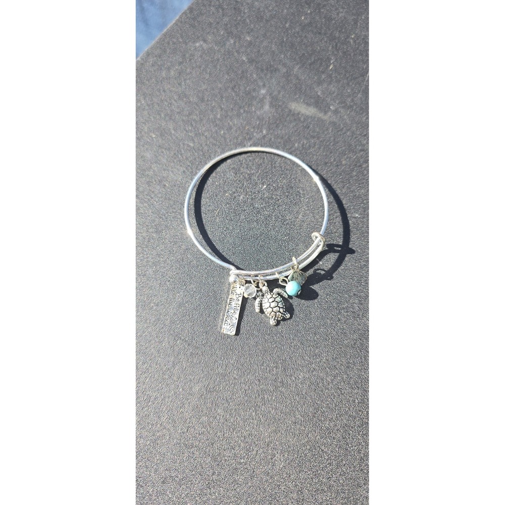 silver-tone expandable bangle charm bracelet featuring a sea turtle Charms